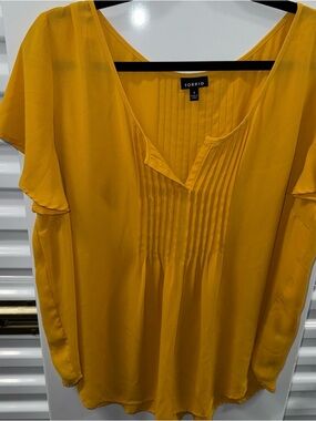 Torrid Mustard Yellow Pintuck V-Neck Flutter Sleeve Top